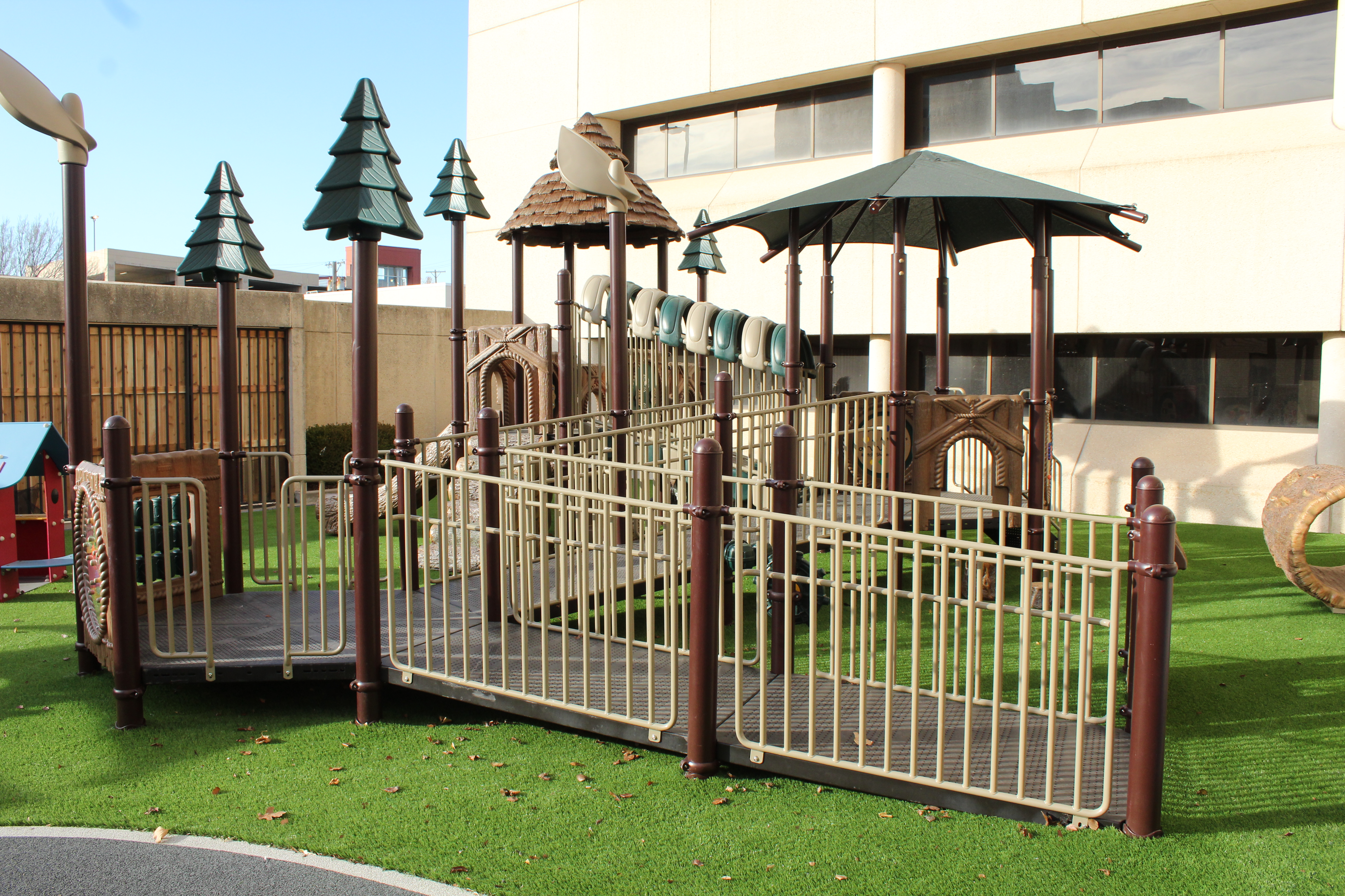 A wide image of the playground, showing the tactile staircase.