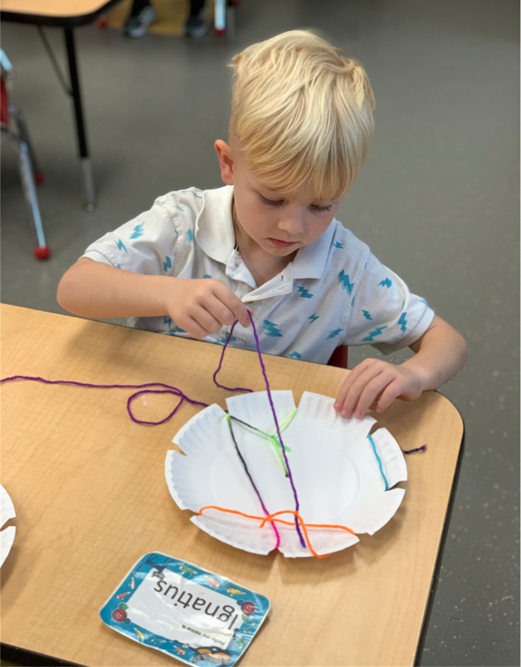 The Preschool classroom’s 4-H lesson in October was about spiders and their webs. Ignatius worked hard creating his own web.