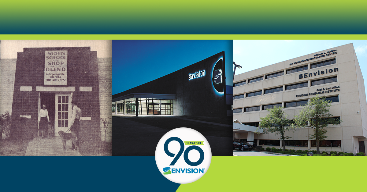 An image of the Envision building in 1933 and now.