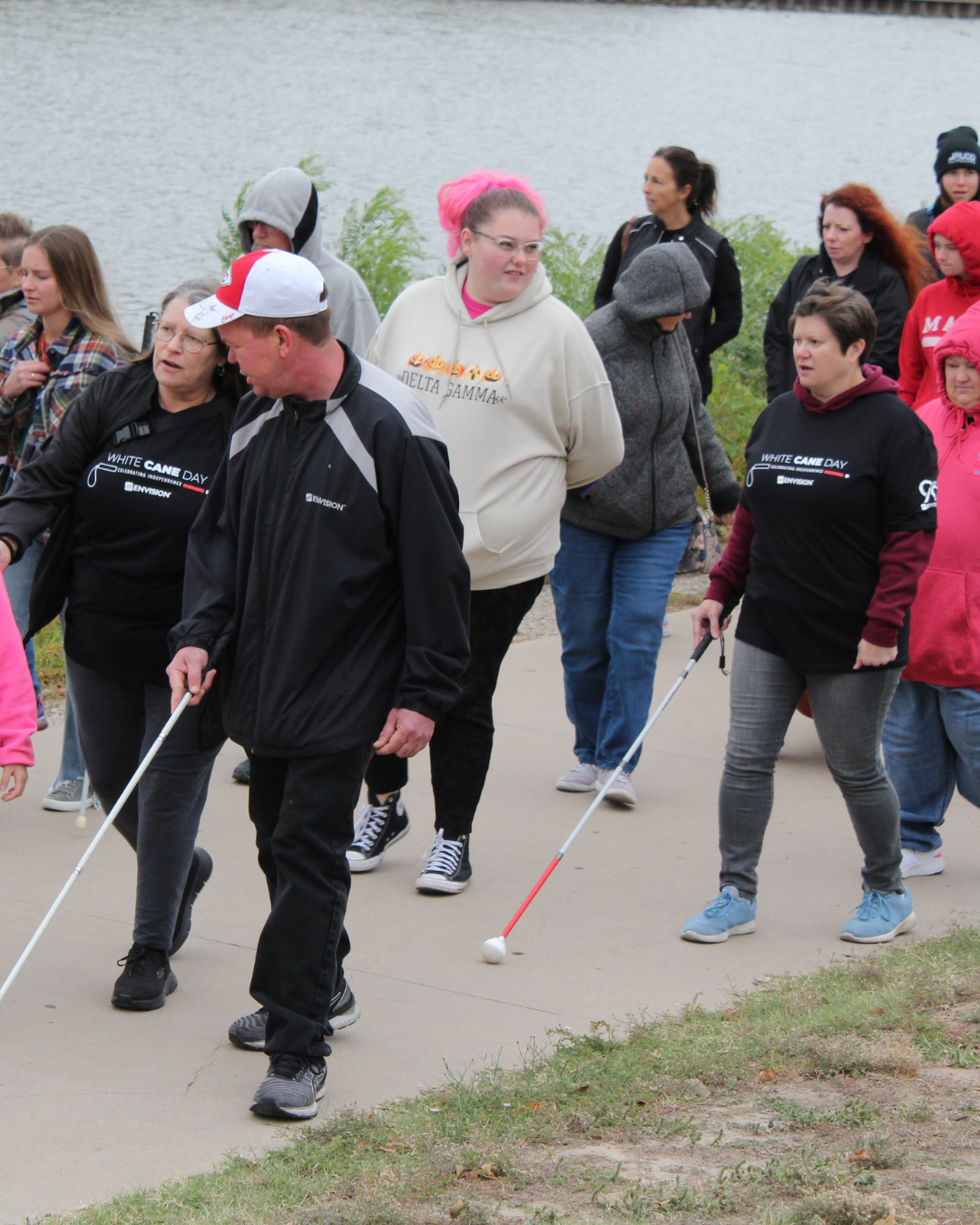 10 people walking with canes.