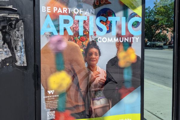 Envision Arts Artist Featured by Downtown Wichita The bus stop art of Tomiyo that says "Be part of an artistic community."