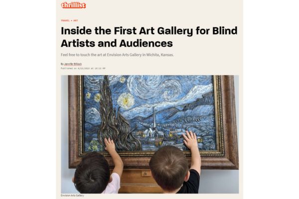 A screenshot of the Thrillist article heading "Inside the first art gallery for blind artists.."