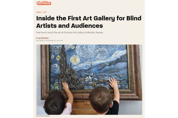 The Envision Arts Gallery Featured in Global Online Travel Media Outlet A screenshot of the Thrillist article heading "Inside the first art gallery for blind artists.."