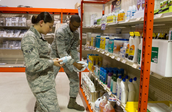 Military personnel shopping for products at an on base Xpress store.
