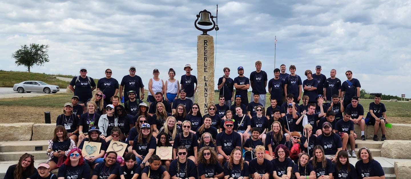 A group photo of kids and leaders at Heather's Camp 2023.