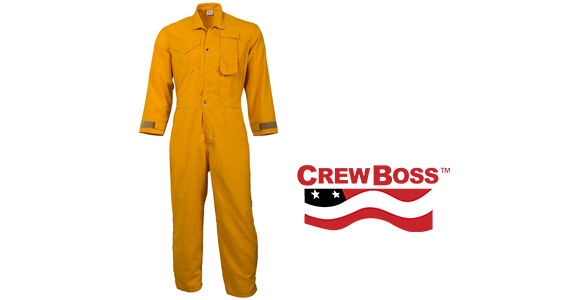 CrewBoss Standard Jumpsuit in yellow with a Crewboss logo next to it
