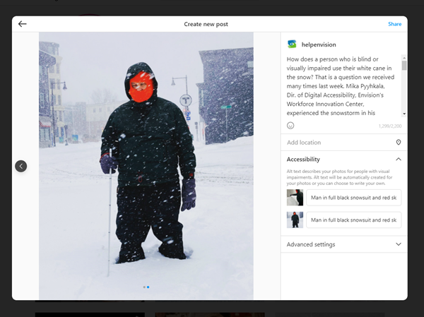 Instagram screenshot example of how to add alt text to an image