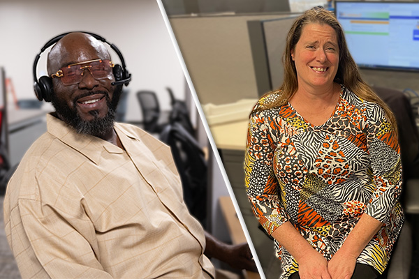 Certified to Lead: How Envision’s Contact Center is Redefining Career Potential Anson Bedford and Sandy Wilkinson sit at their workstations at Envision's Contact Centers.