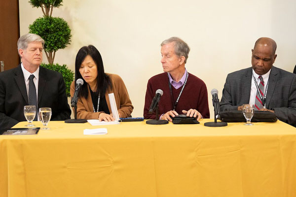 Mike May along with other colleagues sit on a panel discussion at the Indoor Navigation Symposium in